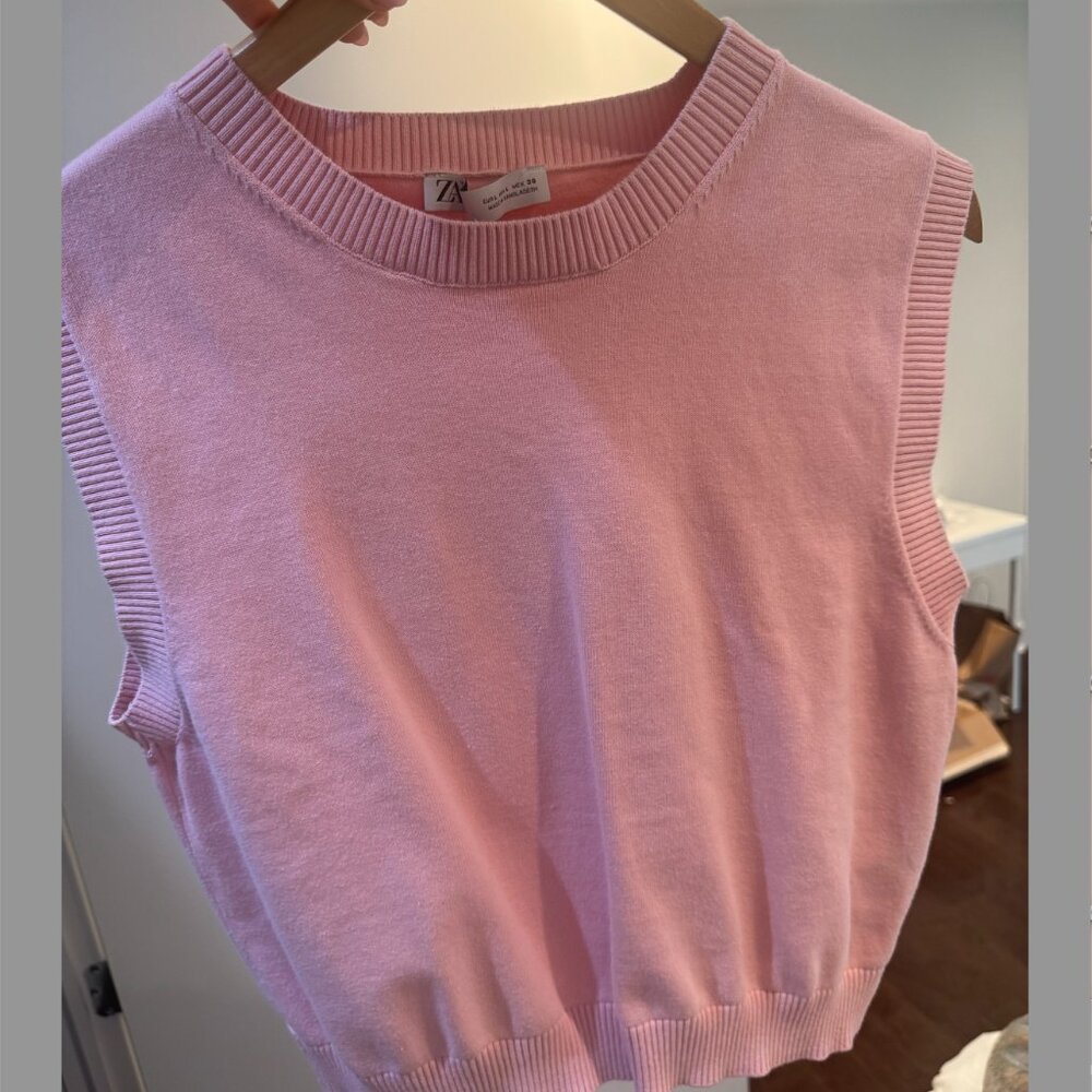 Zara Pink Knit Sweater Vest – Size L